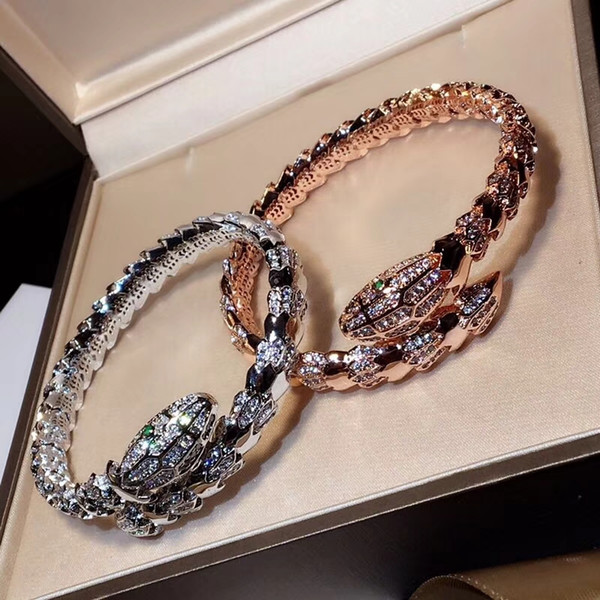 New 3A cubic zircon stone half paved bijoux femme animal snake bracelets & bangles white/rose/gold-color jewelry for women