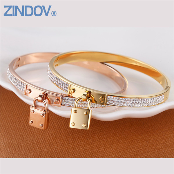 Women Bangles Bracelets Gold Color Stainless Steel Key Charm Padlock 2018 New Trendy Rose Gold Silver Female Jewelry Bracelet