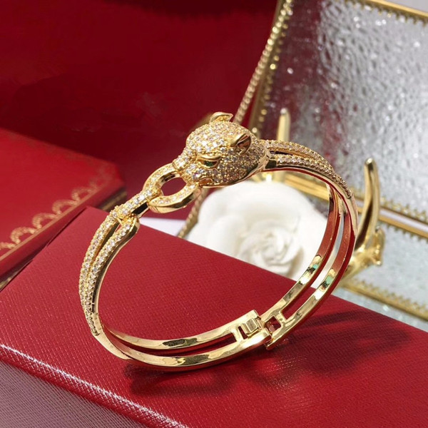 New Version copper plaed gold Leopard bracelet bangle with full cz stones panther head bracelet high quality