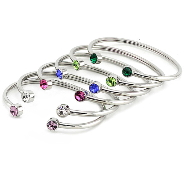 New Arrival Fashion Cuff Bracelet Bangles Jewelry with Colorful Crystals 316L Stainless Steel Bangle Bracelet For Women