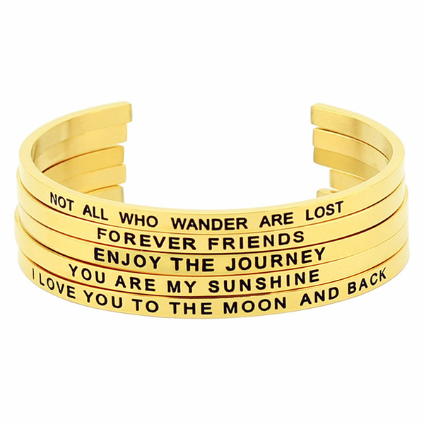 New arrival! Wholsale Gold Color 316L Stainless Steel Women Bracelet Jewelry Mantra Bangle for Best Gifts