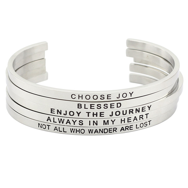 2017 Hot 316L Stainless Steel Engraved Positive Inspirational Quote Cuff bracelet Mantra Bracelet Bangle Jewelry for women