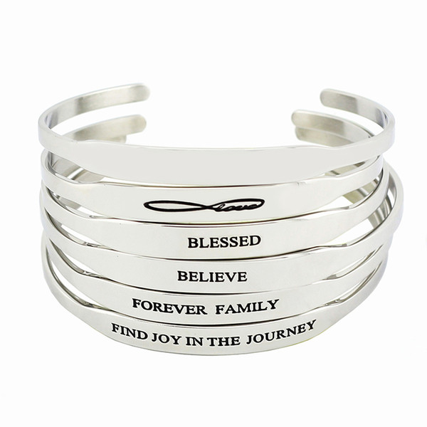 New Fashion Stainless Steel Bar Engraved Positive Inspirational Quote Cuff Mantra Bracelet Bangle For Men Best Gifts