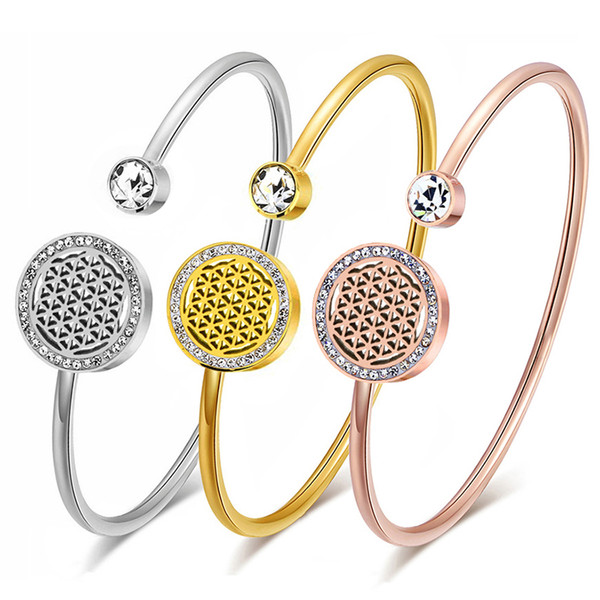 Stylish Flower of Life Cuff Stainless Steel Elegant Bracelets & Bangles Love Bracelet Creative Women Fashion Jewelry