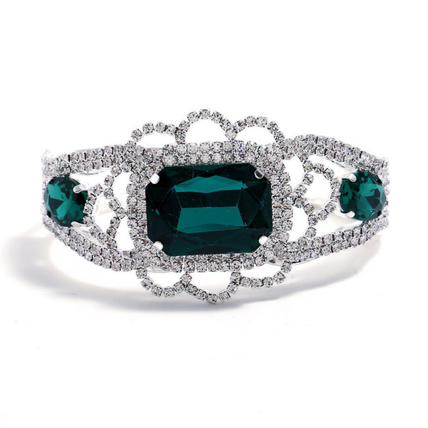 High Class Sliver Bangle Bracelet Ethnic Chain Wedding Bracelet Green Crystal Bangle Bracelets Rhinestone Women Jewelry Fashion Accessaries