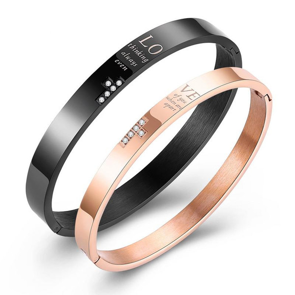 Cross couple hand ring titanium steel couple set diamond rose gold black bracelet boys girl gift fashion trend