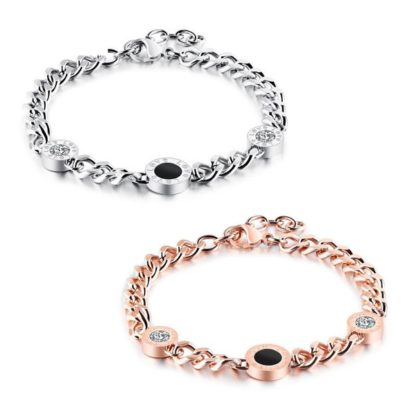 Korean Version of Ms. Titanium Steel Round Diamond Rose Gold Bracelet Couple Bracelet Fashion Personality Domineering Street Temperament