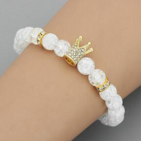 tide brand Bracelets fashion Hip Hop White Stone Handmade Beaded Bracelet Diamond Crown Handmade Elastic Bracelet for gift