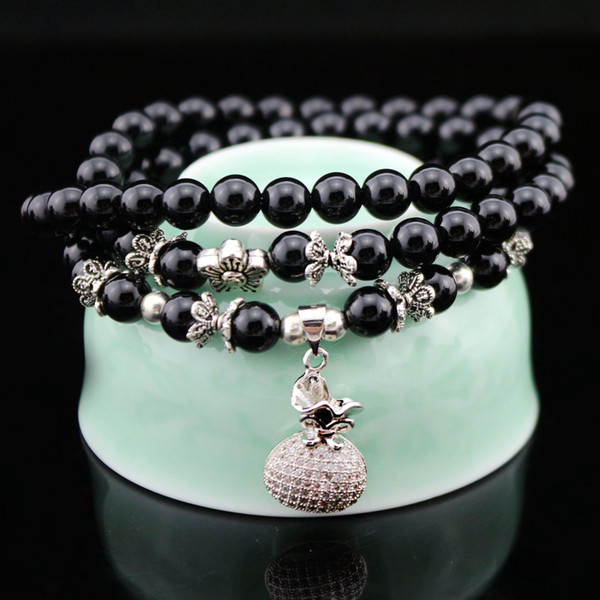 Natural black agate national creative three times multilayer bracelet Women jewelry bracelet