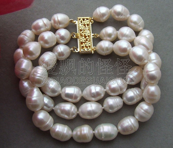 3Strands Natural 12MM White Pink Purple Pearl Bracelet