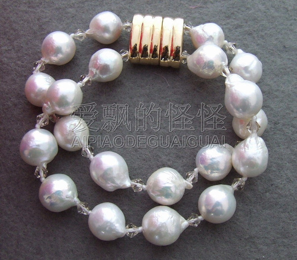 B130517 Charming! 13mm Bead-Nucleated Pearl&Crystal Bracelet