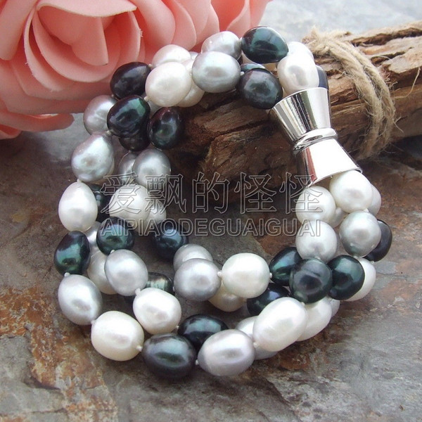 B050109 8'' 4 Rows Multi Color Rice Pearl Bracelet