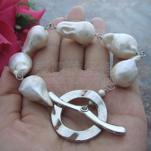 B070114 15x21MM White Keshi Freshwater Cultured Pearl Bracelet