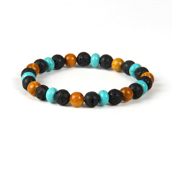 New Designs Beaded Bracelet Wholesale 10pcs/lot 8mm Lava Rock Stone with Natural Yellow Wood Beads Fashion Bracelets