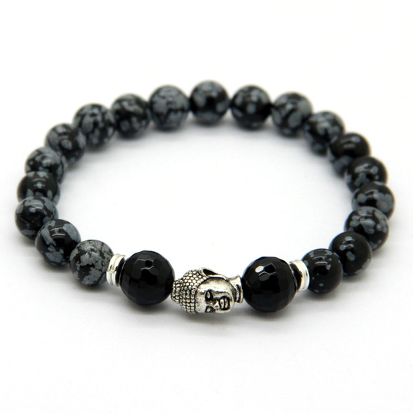 Hot Sale Jewelry Snowflake Obsidian Antique Silver Buddha Bracelet Yoga Bracelet New Products for Men's and Women's GIft