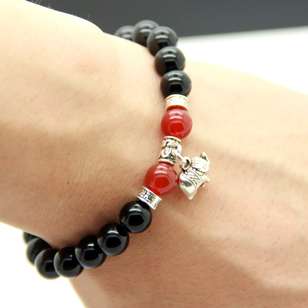 2015 New Design Wholesale Natural Black Agate Good Luck Elephant Charm Bracelets, Yoga Meditation Jewelry for Men and Women Gift