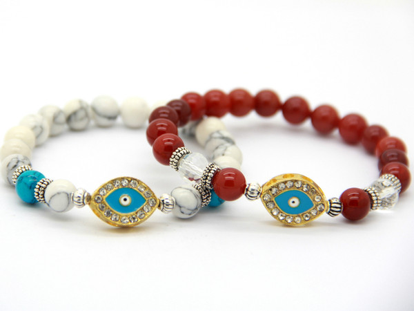 Wholesale New Arrival Best Quality Red Agate White Turquoise Stone Crystal Gold Turkish Evil And Eye Bracelet