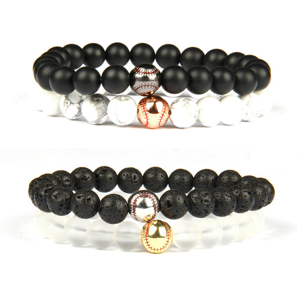 Love Life Jewelry Baseball Beaded Bracelet Wholesale 8mm Stone Beads Gold Silver Plated Energy Sport Bracelets For Gift