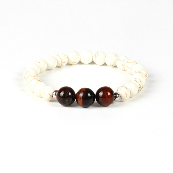 New Designs Beaded Fashion Bracelet Wholesale 10pcs/lot 10mm Natural Red Tiger Eye Stone Beads White Bracelet for men