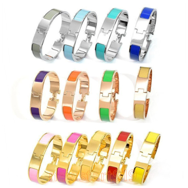 12mm width 316 L titanium steel women fashion rose gold silver h Cuff Bracelets&Bangles Wristband enamel color bracelet