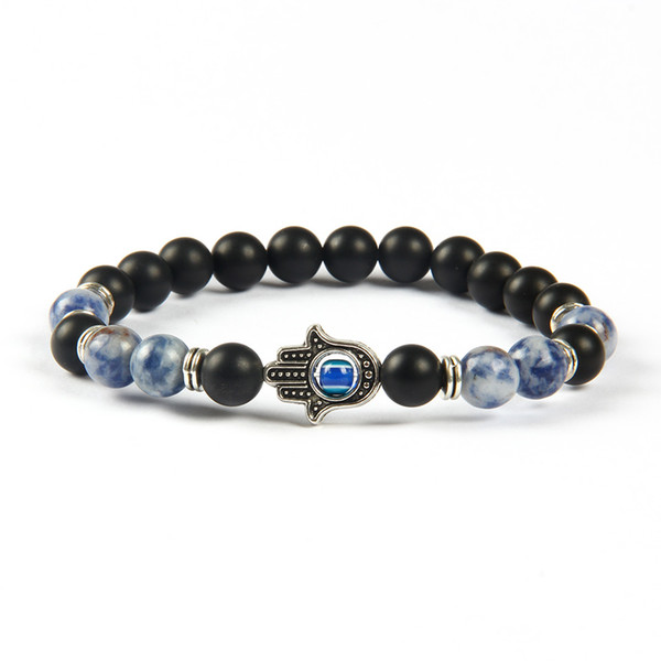 New Arrival Mens Beaded Jewelry Wholesale 8mm Matte Agate, Sodalite Jasper Stone Beads Protection Hamsa bracelets