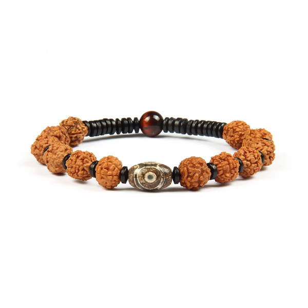 New Religious Jewelry Wholesale 10pcs/lot Natural Rudraksha Seed With Tibetan Buddhism With Dzi Eye Stone Beads Beaded Bracelet