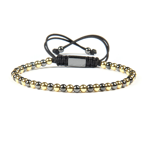 Wholesale 10pcs/lot Top Quality Jewelry 4mm Gold And Black Beads Braided Macrame Bracelets For Men Not fade