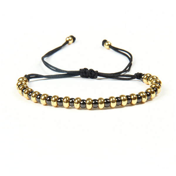 Wholesale 10pcs/lot Top Quality Jewelry 4mm Black Cz Beads With Gold Flat Bead Macrame Bracelet To Presenting Yourself