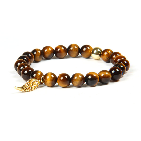 Ailatu Women Men Jewelry Wholesale 10pcs/lot 8mm Natural Tiger Eye Stone Prayer Beads With Wing Owl Pendant Bracelet