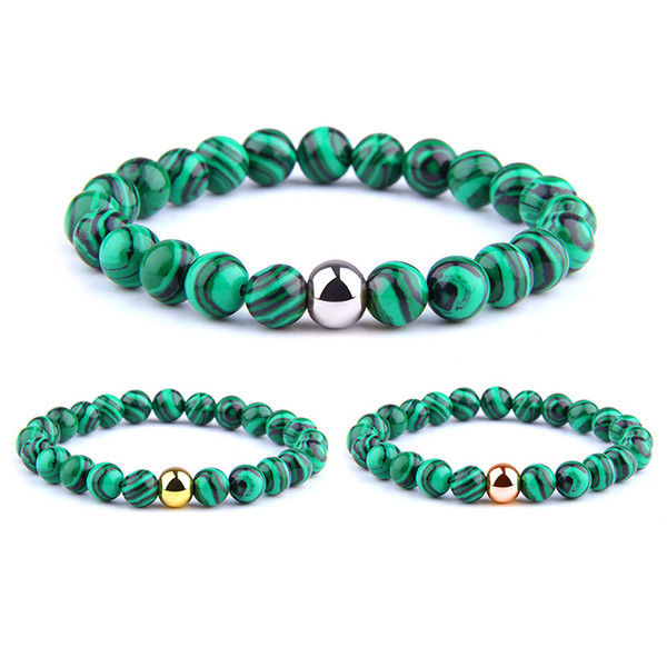 Malachite Beads Bracelet Men Fashion Green Natural Stone Bracelets for Women Men Health Care Hematite Strand Bracelets Jewelry