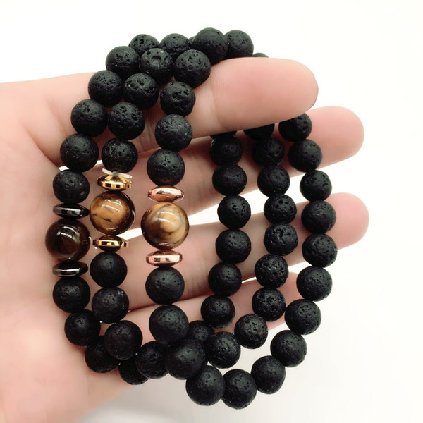 Hematite Natural Tiger's Eye Black Lava Stone Bracelets Aromatherapy Essential Oil Diffuser Bracelet Bangle Energy Yoga Jewelry