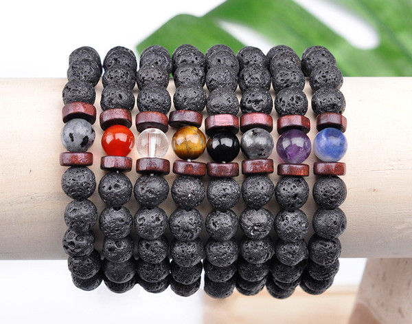 Trendy Wood Chakra Lava Stone Bracelet Handmade Charm Beaded Yoga Energy Balance DIY Aromatherapy Essential Oil Diffuser Bracelet Women Men