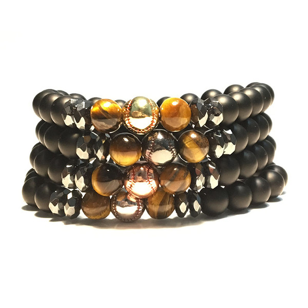 Handmade 8mm Matted Black Stone Beads Bracelet 4 Colors Baseball Men Women Energy Yoga Jewelry