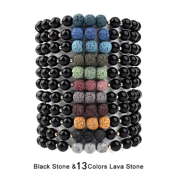 8mm Colorful Lava Stone Aromatherapy Essential Oils Diffuser Bracelet Jewelry Bright Black Beads Strand