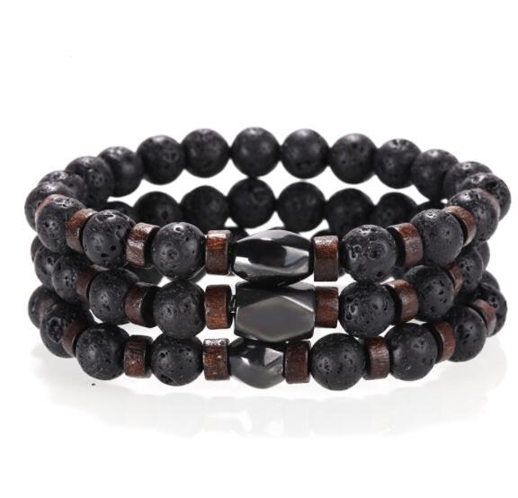 Handmade 8MM Lava Stone Wood Beaded Yoga Energy Balance Hematite DIY Aromatherapy Essential Oil Diffuser Bracelet Women Men