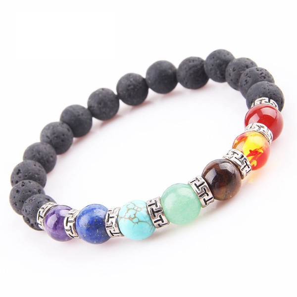 Trendy 7 Chakra Healing Beaded Bracelet Natural Lava Stone Diffuser Bracelet Jewelry