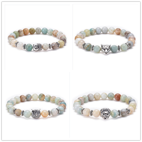 Fashion Amazon Stone Bracelets Women Friendship Owl Lion Leopard Head Buddha Prayer Strand Bracelets Jewelry