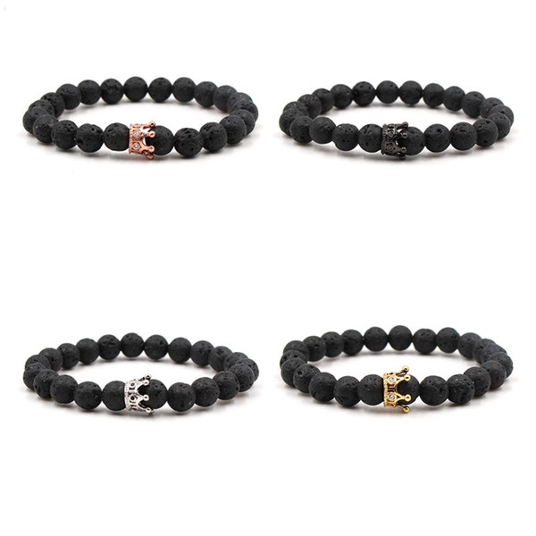 Cheap Aromatherapy Black Lava Stone Volcanic Rock Bracelet Princess Crown Charms Women Essential Oil Diffuser Strand Jewelry