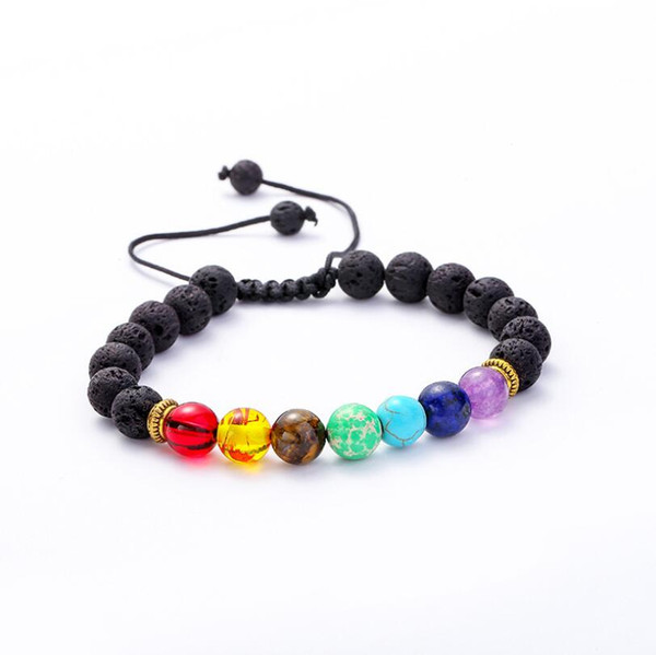 Weave Rope 7 Chakras Black Lava Stone Bracelets DIY Aromatherapy Essential Oil Diffuser Bracelet for Men Women Energy Yoga Jewelry