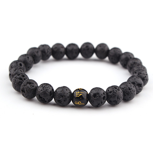 Scriptures Printed Bead 8MM Black Lava Stone Bracelets Aromatherapy Essential Oil Diffuser Bracelet Bangle Energy Prayer Yoga Jewelry