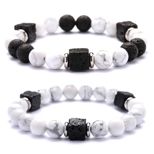 White Turquoise Stone Bracelet Square Black Lava Stone Beads Bracelets Essential Oil Diffuser Charm Bangle Jewelry