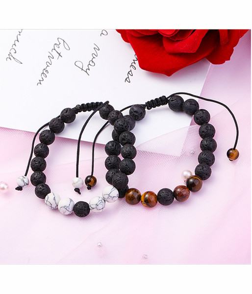 Weave Rope turquoise Tiger's Eye Black Lava Stone Bracelets DIY Aromatherapy Essential Oil Diffuser Bracelet Men Women Energy Yoga Jewelry