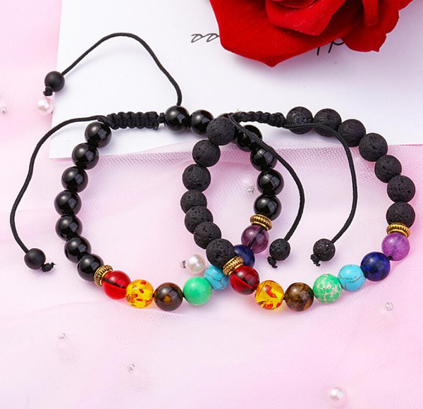 Yoga Weave Rope 7 Chakras Black Lava Stone Bracelets for Women Buddha Prayer Strand Bracelets Jewelry