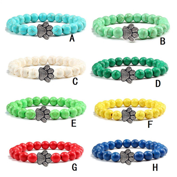 Dog Paw Bracelet Men Fashion Colourful turquoise Stone Bracelets for Women Buddha Prayer Strand Bracelets Jewelry