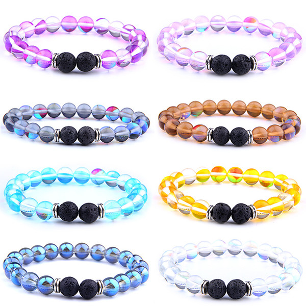 Synthetic Moonstone Natural Lava Stone Bracelets DIY Aromatherapy Essential Oil Diffuser Bracelet for Men Women Energy Yoga Jewelry