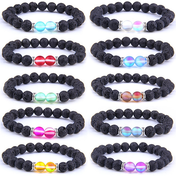 2 Styles Moonstone Natural Lava Stone Bracelets DIY Aromatherapy Essential Oil Diffuser Bracelet for Men Women Energy Yoga Jewelry