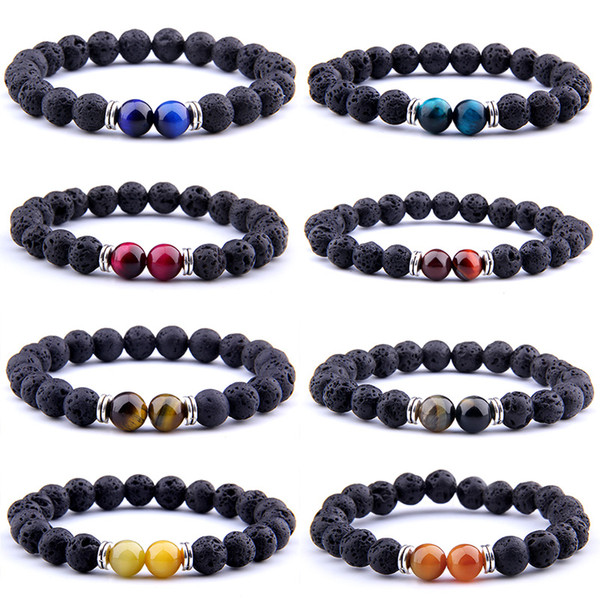 Natural Tiger Eye Bead Natural Lava Stone Bracelets DIY Aromatherapy Essential Oil Diffuser Bracelet for Men Women Energy Yoga Jewelry