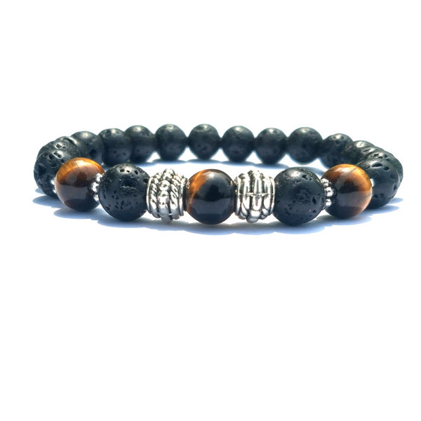 8MM Tiger's Eye Black Lava Stone Bracelet Aromatherapy Essential Oil Diffuser Bracelet Snowflake Spacer Men Women Stretch Jewelry