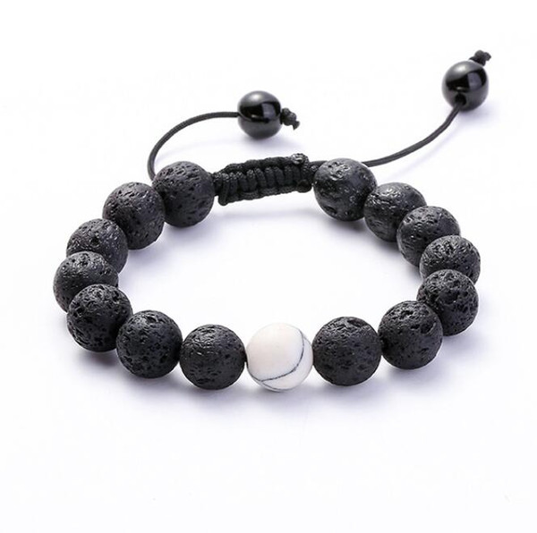 Weave Rope 10mm Natural Black Lava Stone Bracelets DIY Aromatherapy Essential Oil Diffuser Bracelet for Men Women Energy Yoga Jewelry