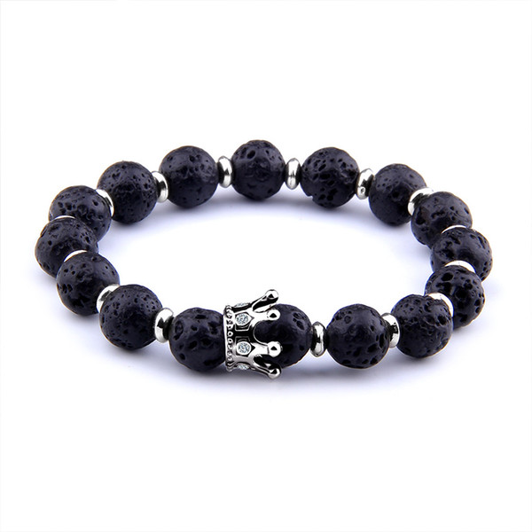 Pave CZ Imperial Crown Natural Lava Stone Bracelets DIY Aromatherapy Essential Oil Diffuser Bracelet for Men Women Energy Yoga Jewelry